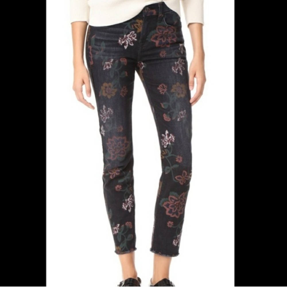 7 For All Mankind Roxanne Floral Ankle Skinny Jeans Dark Wash Size 25